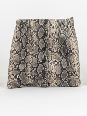 Zara Basic Faux Leather Button-Front Snake Print Mini Skirt in Beige Black